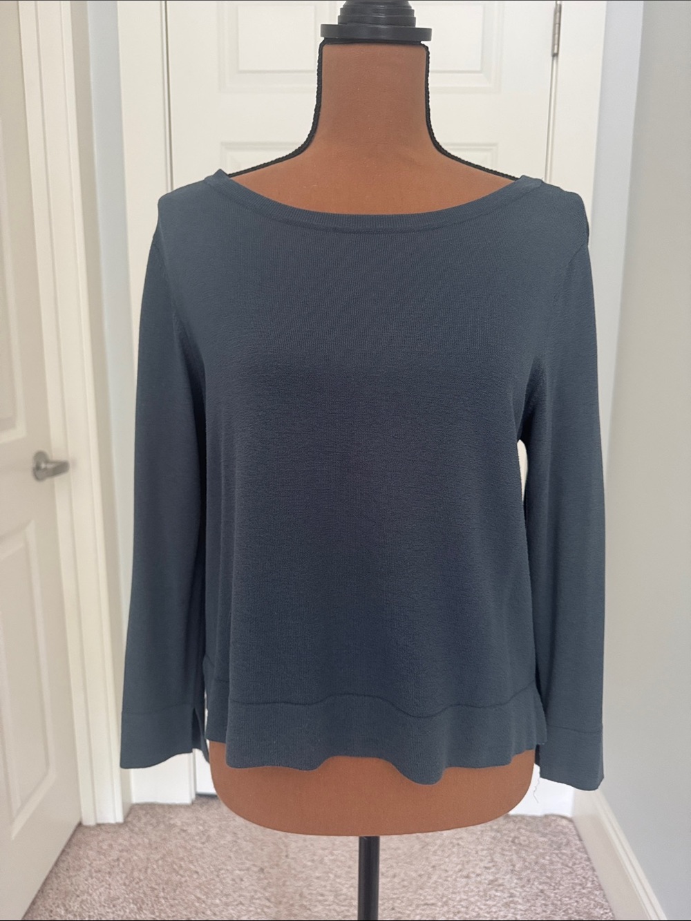 Eileen Fisher Charcoal Long-Sleeve Boatneck Knit Top